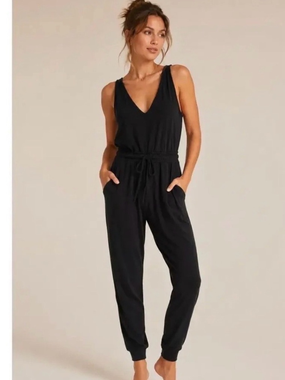 Beyond Yoga Sleeveless Black Jumpsuit w Drawstring Waist NWT priced $132 Small